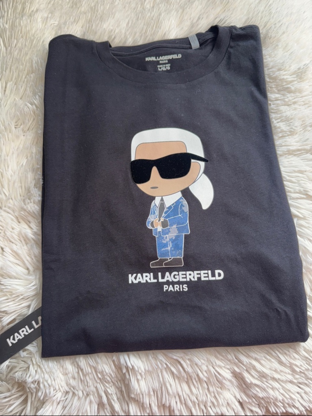 Karl Lagerfeld Black Tee with Blue Character Print
